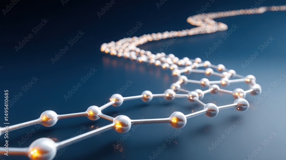 Poster molecule with a string of lights representing a technology-integrated wealth stream concept for dist
