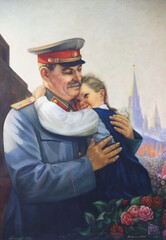  Gori Georgia - Portrait of Joseph Vissarionovich Dzhugashvili aka Stalin hangs in town of his...