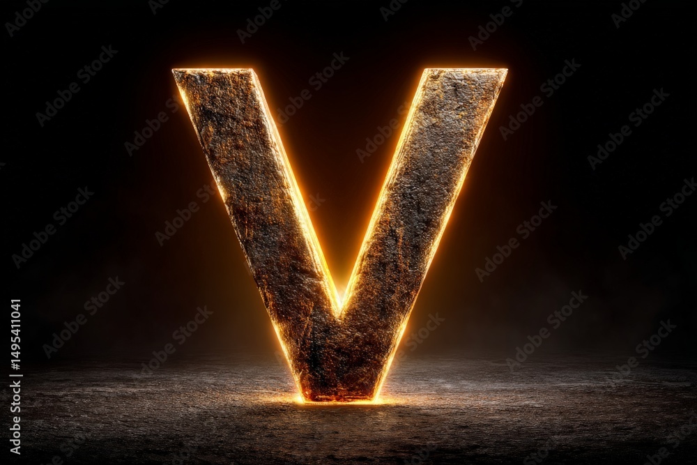 Aufkleber artistic representation of the letter v with glowing edges in a dark environment