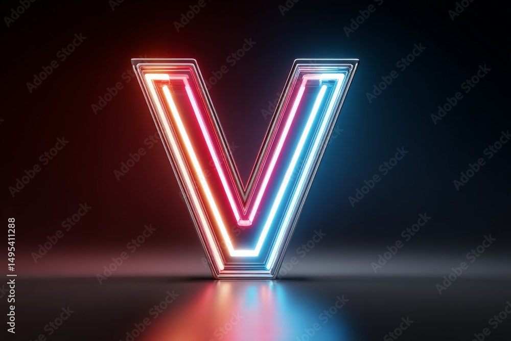 Aufkleber glowing neon letter v illuminated with vibrant colors in a dark setting creating a dramatic visual i