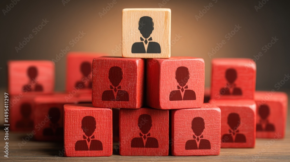 Poster individual standing on a wooden block representing visual identity refresher concept for updating pe