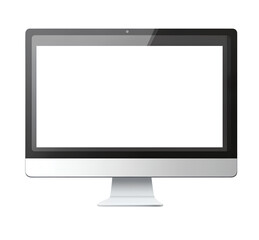  White desktop computer monitor with blank screen mockup, isolated on a transparent background. PNG file.
