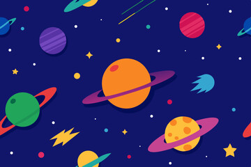 seamless pattern with planets and stars