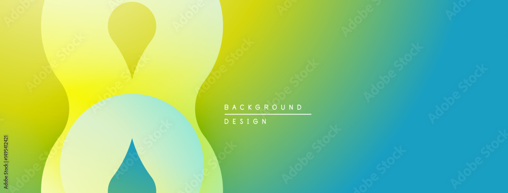 Poster abstract background features blurred shapes, gradient colors. yellow transitions to green, then blue