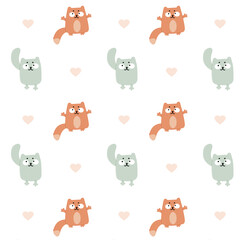Cute pattern with funny cats on a white background