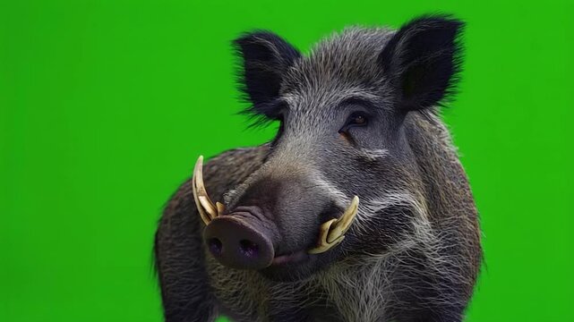 Wild boar portrait green screen