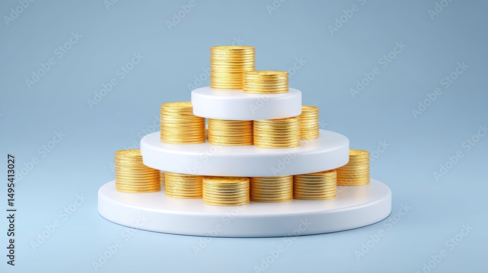 Poster gleaming stack of gold coins illustrating wealth allocation and structured asset management in a fin