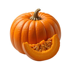 Orange pumpkin isolated on transparent background with autumn and Halloween themes