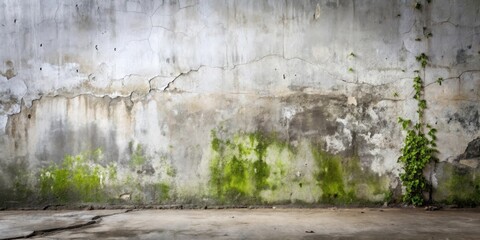 A Weathered Wall with Green Vines and Mossy Patches Providing a Rustic and Textured Background