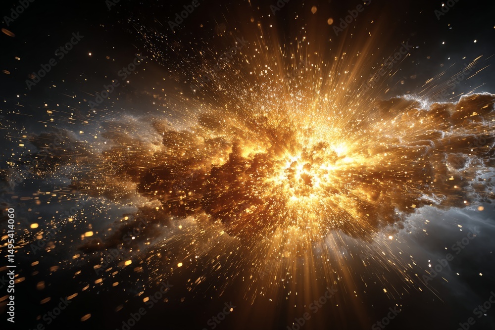 Aufkleber massive explosion creating fiery clouds and bright light in a cosmic environment during a dramatic n