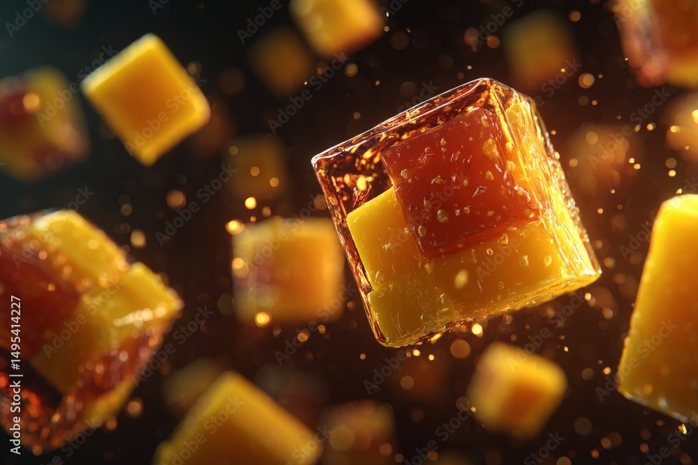 Aufkleber Colorful transparent cubes floating in space create an abstract visual display with shimmering light effects