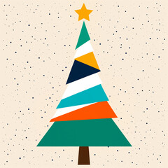 geometric christmas tree with star and speckled background