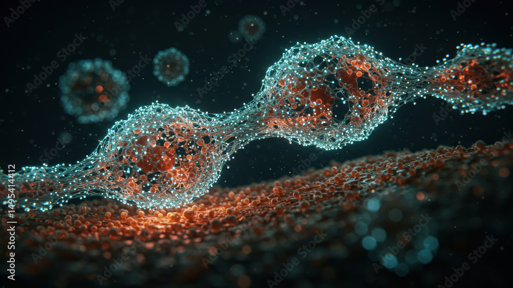 Poster exploring nanoscale structures and molecular interactions in nanotechnology research environments