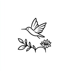 Obraz premium Simple hummingbird illustration with flower and leaves, decorative graphic, printable design, artistic representation