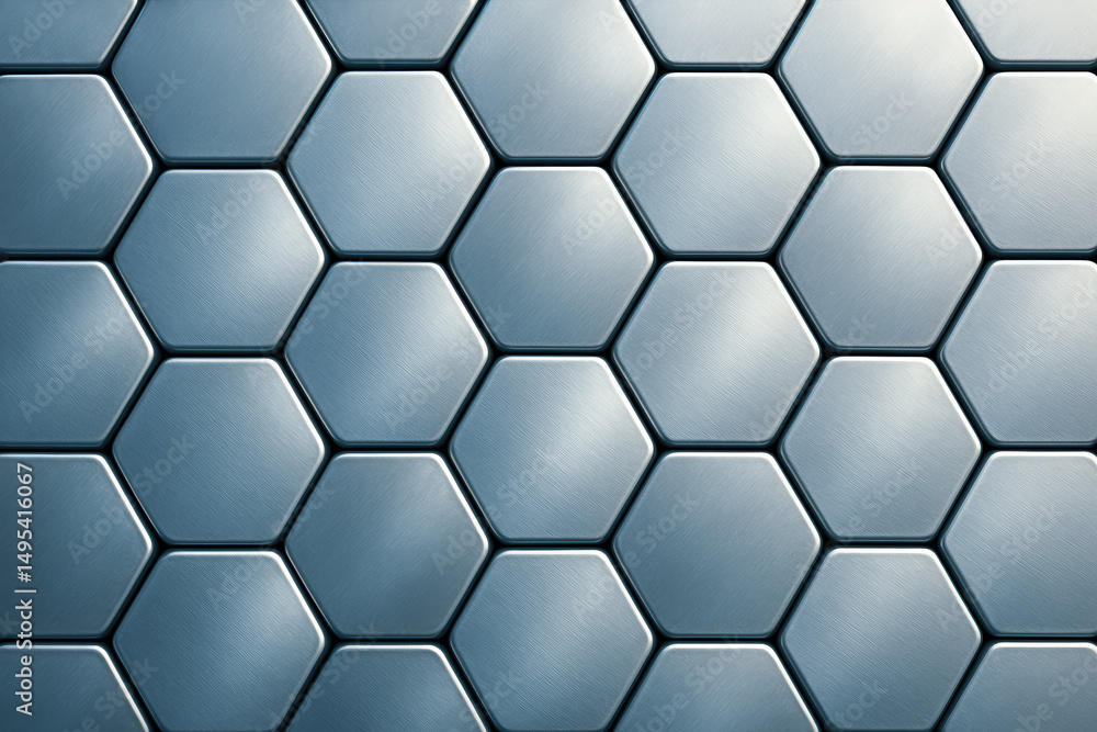 Poster this showcases a smooth metallic surface featuring tessellated hexagons that create a striking symme