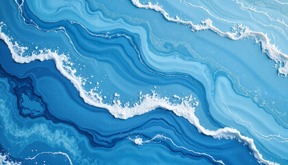 Abstract blue waves in fluid art style with white accents  