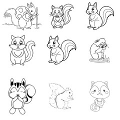 squirrel sad mood black and white  vector