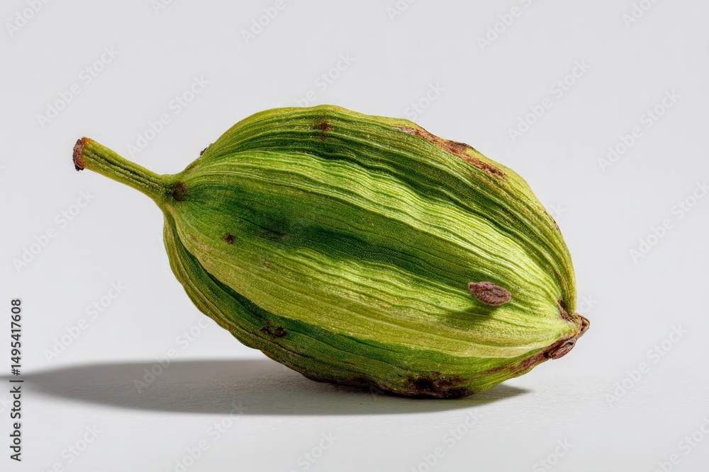 Poster Cardamom pod resting on a surface with natural shadows highlighting its texture and shape