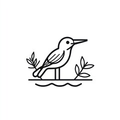 Obraz premium Bird standing on water, simple line art, nature scene, for educational use