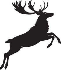 Flying reindeer vector silhouette on white background