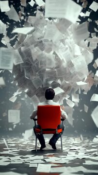 Data overload office scene with data overload flying paper and data overload stress in motion loop animation