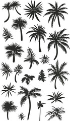 Fototapeta premium Tropical beach illustration with black palm tree silhouettes and a summer sky