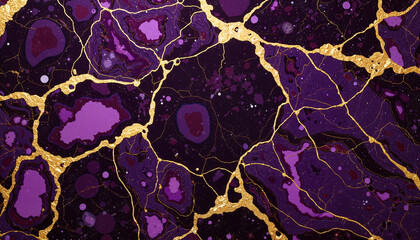 Abstract purple and gold marble texture with flowing lines  