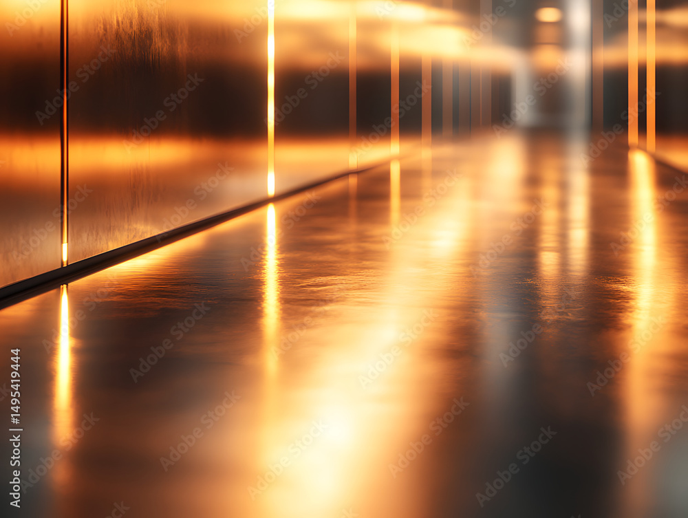 Poster golden light rays shining down on a shimmering surface with bokeh and bright glow effect