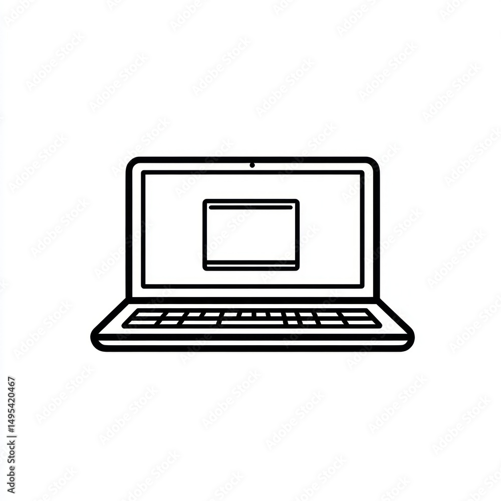 Poster simple line drawing of a laptop with empty screen. possible use for educational material