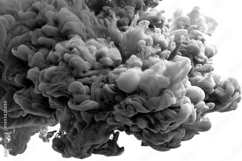 Fototapete dynamic swirling black and white cloud of ink creating an ethereal, abstract formation in a controll