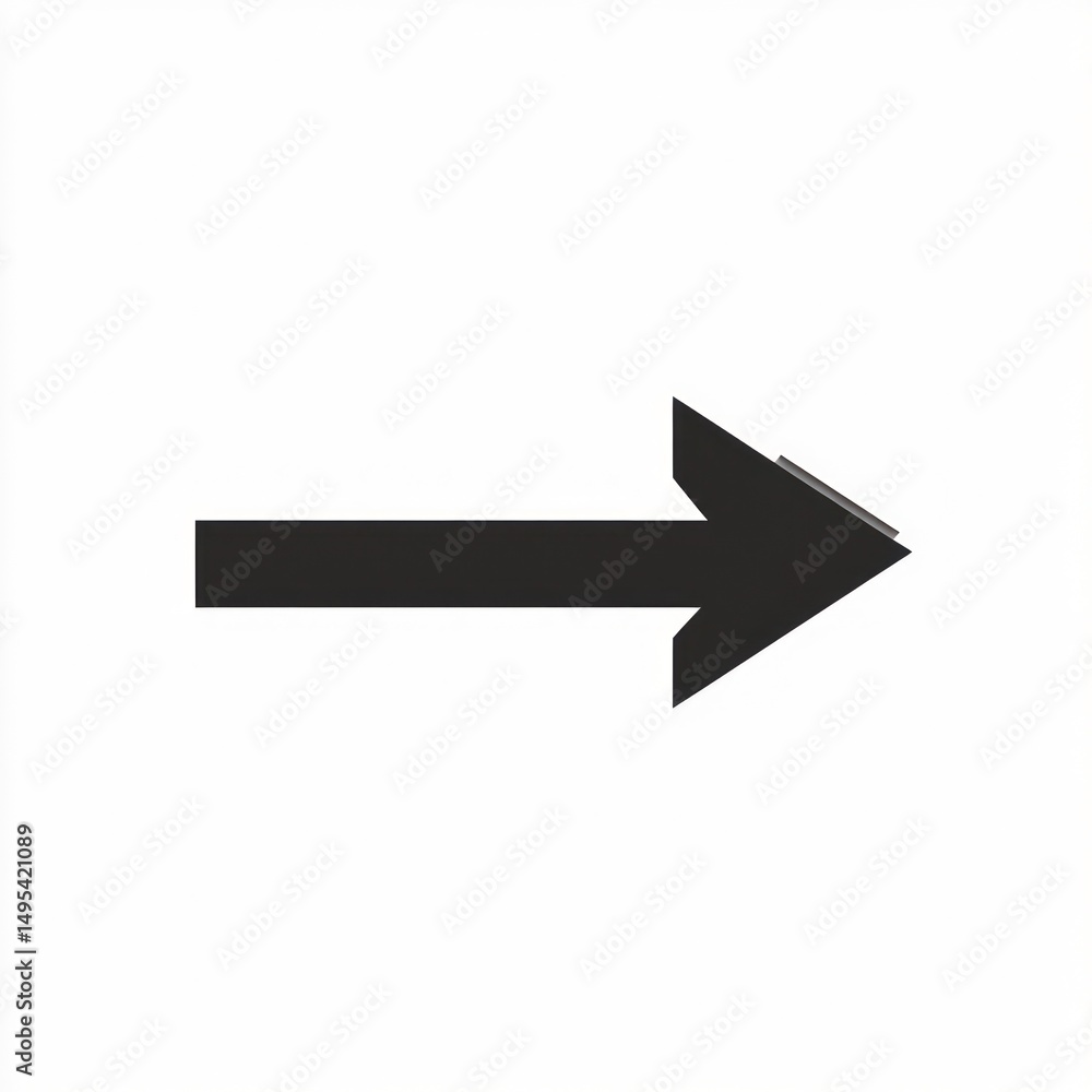 Poster simple black arrow pointing right on white background. possible use website navigation or infographi