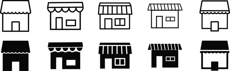 shop store icon symbol, online shopping marketplace icons. vector icon shop building outline style. editable stroke
