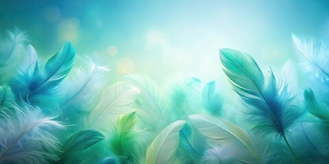 Obraz premium Serene Aqua and White Feathers in Soft Light, a Dreamlike Background Image of Delicate Avian Plumes