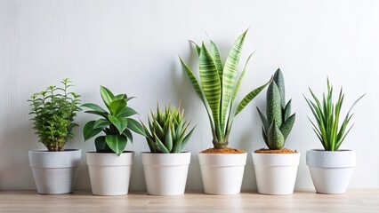 Obraz premium Collection of potted houseplants in a row against a white wall