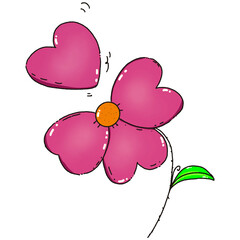 Pink flowers .Flower illustration. Flowers transparent background. Flower cartoon, falling petals