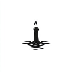 Fototapeta premium Lighthouse candle silhouette on water. Use Logo design or icon