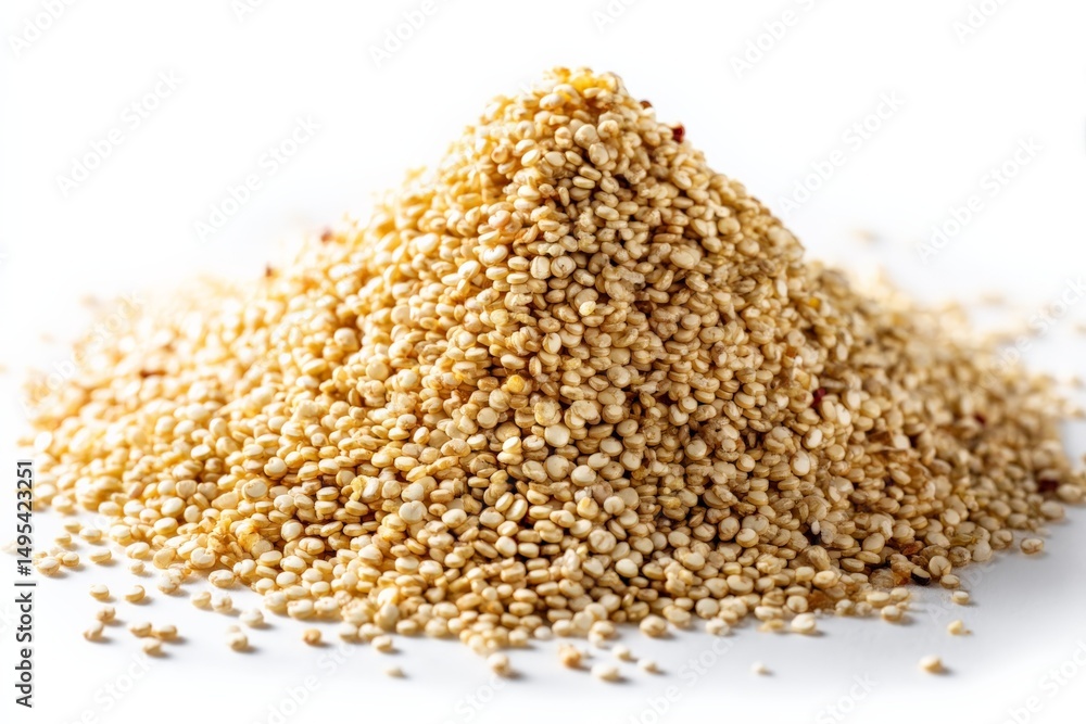 Poster quinoa seeds arranged in a pyramid shape against a clean white background for culinary inspiration a