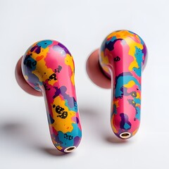 wireless earphones with a bright and playful funky art style