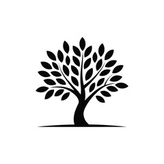 Fototapeta premium Isolated Black Tree with Simple Leaf Shape on White Background Design