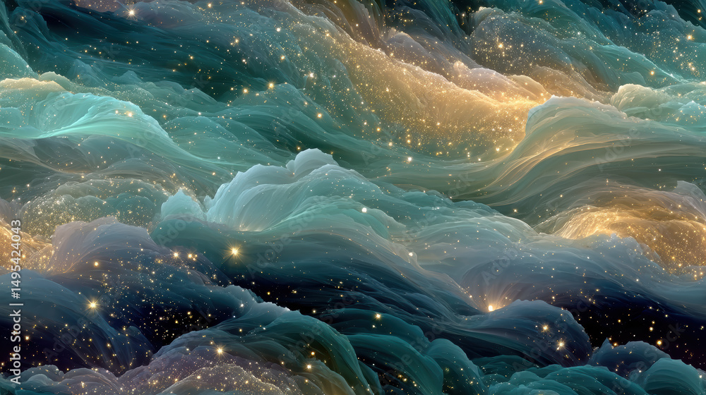 Poster swirling cosmic patterns create a seamless textured landscape in space