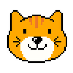 Flat design pixel art orange cute cat illustration