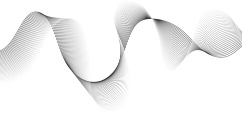 Fototapeta premium Create a minimalist abstract background featuring a smooth,monochrome wave pattern with fine gradient lines flowing across a white backdrop. The wave should appear elegant and dynamic, evoking a sense