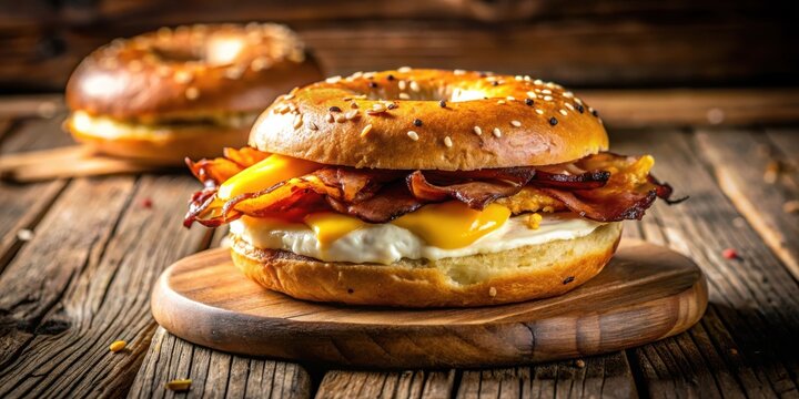 A savory breakfast bagel sandwich featuring crispy bacon, melted cheese, and fluffy egg