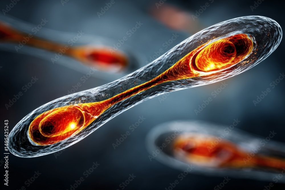 Aufkleber microscopic view of glowing cells in an abstract scientific setting at a research lab