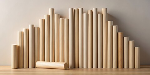Wooden Cylinders Arranged in Ascending and Descending Order on a Tabletop