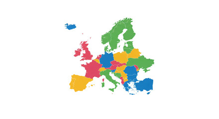 Fototapeta premium Colorful Europe map showing countries in a vector illustration format