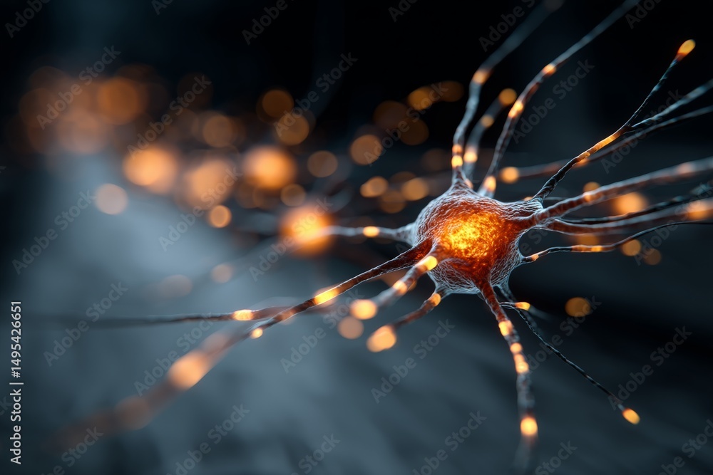 Aufkleber detailed close-up view of a neuron with glowing connections illustrating brain activity and neural n