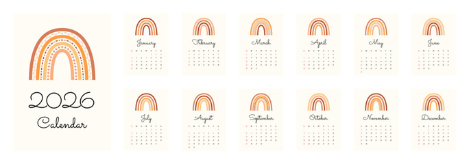 2026 Calendar Template. Week starts on Monday. Replaceable text. Portrait resolution