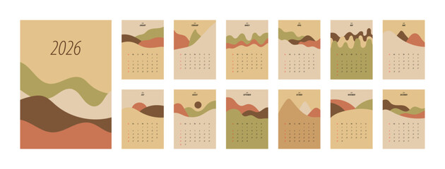 2026 Calendar Template. Week starts on Monday. Replaceable text. Portrait resolution