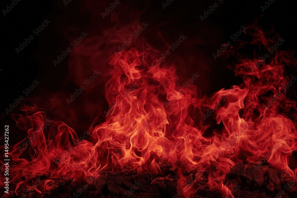 Poster intense red flames with dark background creating fiery abstract design